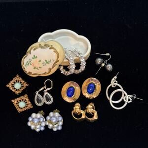 Vintage to Modern Jewelry Lot of Earrings with Trinket Box - including Hong Kong